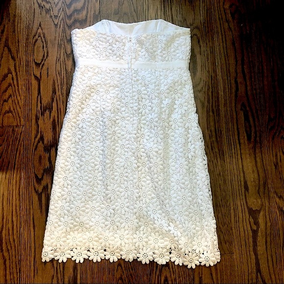LILLY PULITZER White Strapless Lace Dress With Organza Ribbon Detail Sz 8 - Picture 7 of 10